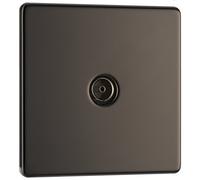 GoodHome Flush-Mounted Single Flush-Mounted Screwless Tv Socket Gloss Black Nickel Effect