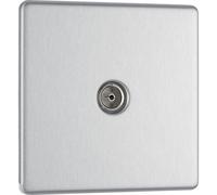 GoodHome Brushed Steel Single Screwless Tv Socket