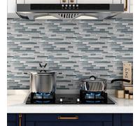 GoodHome Foxe Blue & Silver Gloss Striped Glass Mosaic Tile Sheet, (L)300mm (W)300mm