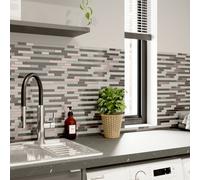 GoodHome Foxe Grey Muretto Gloss Glass Effect Flat Glass & Stainless Steel Mosaic Tile Sheet, (L)300mm (W)300mm