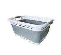 GoodHome Glomma White & Grey Plastic Medium Foldable Laundry Basket, 36L