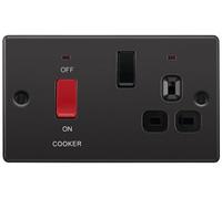 GoodHome Gloss Black Cooker Switch & Socket With Neon