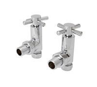GoodHome Gloss Chrome Effect Angled Manual Radiator Valve & Lockshield Cross Top (Dia)15mm, Pack Of 2