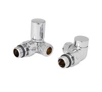 GoodHome Gloss Chrome Effect Corner Manual Radiator Valve & Lockshield (Dia)15mm, Pack Of 2