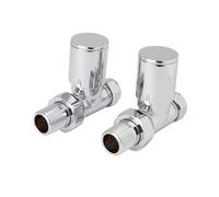 GoodHome Gloss Chrome Effect Straight Manual Radiator Valve & Lockshield (Dia)15mm, Pack Of 2
