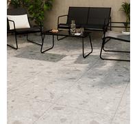 GoodHome Gourdo Light Grey Matt Terrazzo Stone Effect Porcelain Outdoor Floor Tile, Pack Of 2, (L)600mm (W)600mm