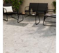 GoodHome Gourdo Light Grey Matt Terrazzo Stone Effect Textured Porcelain Outdoor Floor Tile, Pack Of 2, (L)600mm (W)600mm