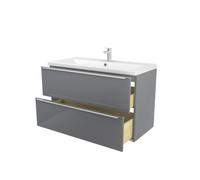 GoodHome Imandra Gloss Grey Wall-Mounted Vanity Unit & Basin Set With 2 Chrome Effect Handle (W)1004mm (H)575mm