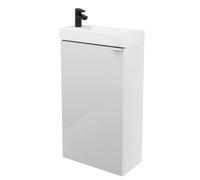 GoodHome Imandra Gloss White Freestanding Cloakroom Vanity Unit & Basin Set With Black Tap (W)440mm (H)790mm