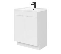 GoodHome Imandra Gloss White Freestanding Vanity Unit & Basin Set With Black Tap - Includes 2 Door Vanity (W)600mm (H)820mm