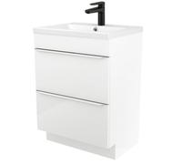 GoodHome Imandra Gloss White Freestanding Vanity Unit & Basin Set With Black Tap - Includes 2 Drawer Vanity (W)600mm (H)820mm