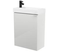GoodHome Imandra Gloss White Wall-Mounted Cloakroom Vanity Unit & Basin Set With Black Tap (W)440mm (H)550mm