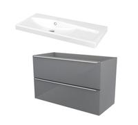 GoodHome Imandra Matt Grey Wall-Mounted Vanity Unit & Basin Set (W)1004mm (H)600mm