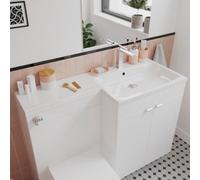 GoodHome Imandra Rh Gloss White P-Shaped Vanity Basin (W)110.4Cm