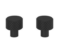 GoodHome Indus Matt Black Steel Round Knurled Furniture Knob (Dia)25mm, Pack Of 2