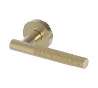 GoodHome Irus Brushed Brass Effect Zinc Alloy Straight Door Handle (L)140mm, Pair
