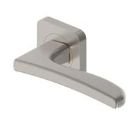 GoodHome Irvil Brushed Nickel Effect Curved Lever On Rose Door Handle (L)126.5mm, Pair