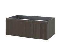 GoodHome Kentia Ribbed Effect Walnut Veneer Wall-Mounted Bathroom Cabinet (H) 300mm (W) 800mm