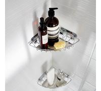 GoodHome Koros Silver Effect Stainless Steel Corner Shower Basket (W)19.9Cm