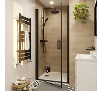 GoodHome Ledava Black Clear Glass Pivot Shower Door (H)195Cm (W)90Cm