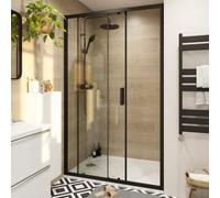 GoodHome Ledava Black Clear Glass Sliding Shower Door (H)195Cm (W)120Cm