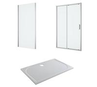GoodHome Ledava Chrome Effect Clear Left Or Right Rectangular Shower Door, Panel & Tray Kit - Sliding Door (H)195Cm (W)120Cm (D)90Cm