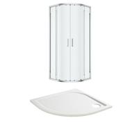 GoodHome Ledava Chrome Effect Clear Universal Quadrant Shower Enclosure & Tray - Corner Entry Double Sliding Door (H)195Cm (W)80Cm (D)80Cm