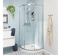 GoodHome Ledava Chrome Effect Clear Universal Quadrant Shower Enclosure & Tray - Corner Entry Double Sliding Door (H)195Cm (W)90Cm (D)90Cm