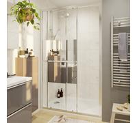 GoodHome Ledava Chrome Effect Mirror Striped Sliding Shower Door (H)195Cm (W)120Cm