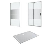 GoodHome Ledava Chrome Effect Semi-Mirrored Left Or Right Rectangular Shower Door, Panel & Tray Kit - Sliding Door (H)195Cm (W)120Cm (D)90Cm