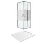GoodHome Ledava Chrome Effect Semi-Mirrored Universal Square Shower Enclosure & Tray - Corner Entry Double Sliding Door (H)195Cm (W)76Cm (D)76Cm