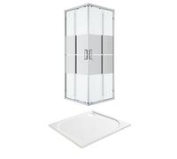 GoodHome Ledava Chrome Effect Semi-Mirrored Universal Square Shower Enclosure & Tray - Corner Entry Double Sliding Door (H)195Cm (W)90Cm (D)90Cm