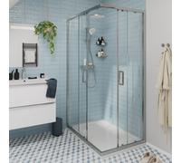 GoodHome Ledava Framed Clear Glass Chrome Effect Rectangular Shower Enclosure - Corner Entry Double Sliding Door (W)80Cm (D)120Cm