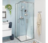 GoodHome Ledava Framed Clear Glass Chrome Effect Square Shower Enclosure - Corner Entry Double Sliding Door (W)76Cm (D)76Cm
