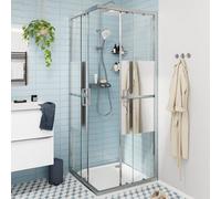 GoodHome Ledava Framed Semi-Mirrored Chrome Effect Square Shower Enclosure - Corner Entry Double Sliding Door (W)80Cm (D)80Cm