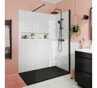 GoodHome Ledava Matt Black Clear Walk-In Shower Panel No Design (H)195Cm (W)90Cm