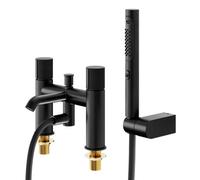 GoodHome Levanna Matt Black Deck-Mounted Bath Mixer Tap With Shower Kit
