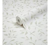 GoodHome Linton Sage Green Woven Effect Leaf Trail Textured Wallpaper