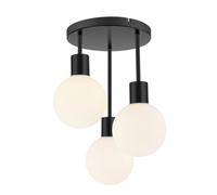 GoodHome Lognes Round Matt Glass & Metal Black 3 Lamp Led Ceiling Light