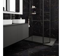 GoodHome Marciana Black & Gold High Gloss Marble Effect Porcelain Indoor Wall & Floor Tile, Pack Of 5, (L)600mm (W)300mm