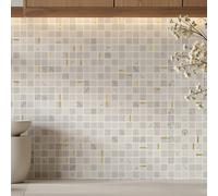 GoodHome Meloria White & Gold Gloss Marble Effect Square Natural Stone & Stainless Steel Mosaic Tile, (L)300mm (W)300mm