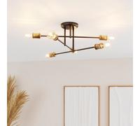 GoodHome Milne Industrial Matt Metal Black Antique Brass Effect 6 Lamp Ceiling Light