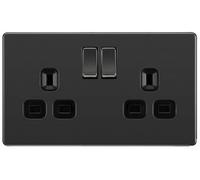 GoodHome Nickel Effect Double 13A Gloss Black Socket 2 Poles