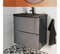 GoodHome Nira Slim Matt Black Rectangular Vanity Basin (W)60.4Cm