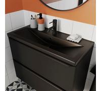 GoodHome Nira Slim Matt Black Rectangular Vanity Basin (W)80.4Cm