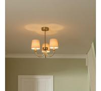 GoodHome Nunbird Satin Fabric & Metal Oatmeal Antique Brass Effect 3 Lamp Led Ceiling Light