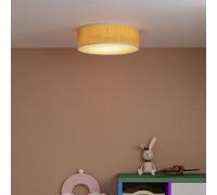 GoodHome Oilbird Round Metal & Straw Natural & White 2 Lamp Led Ceiling Light