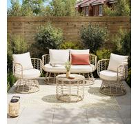 GoodHome Omalos Matt Beige Rattan Effect 4 Seater Coffee Set