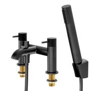 GoodHome Owens Matt Black Deck-Mounted Bath Mixer Tap With Shower Kit