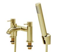 GoodHome Owens Satin Brass Effect Deck-Mounted Bath Mixer Tap With Shower Kit